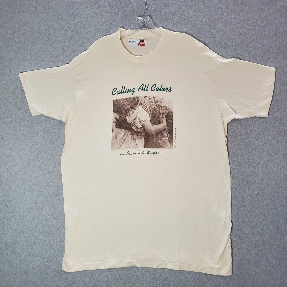 VINTAGE Susan Lewis Wright Men Shirt 2XL White Calling All Colors Song Promo Tee